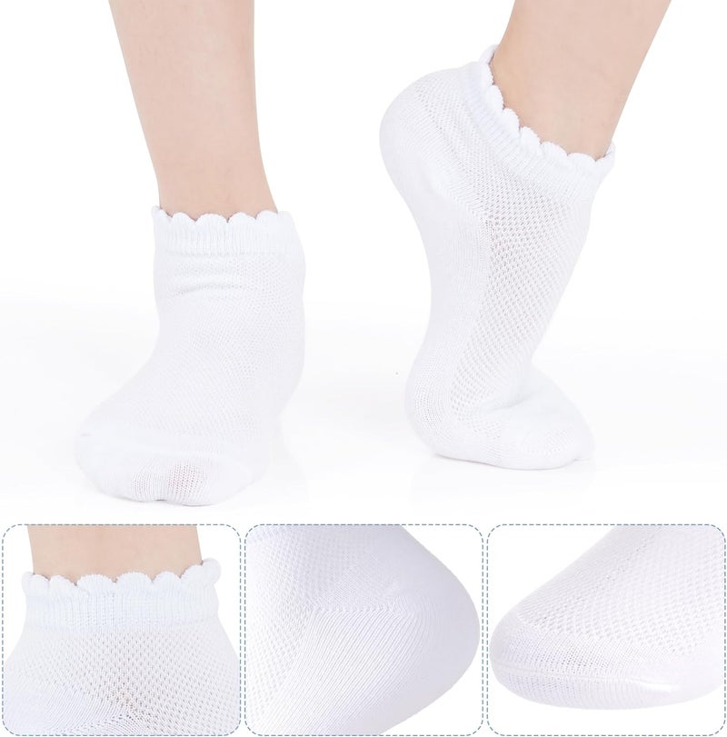 phnydreg 3 Pairs Girls Ruffle Socks Mesh Thin White Socks School Uniform Kids Cotton Crew Ankle Sock for Girls Frilly Dress Sock - Image 2